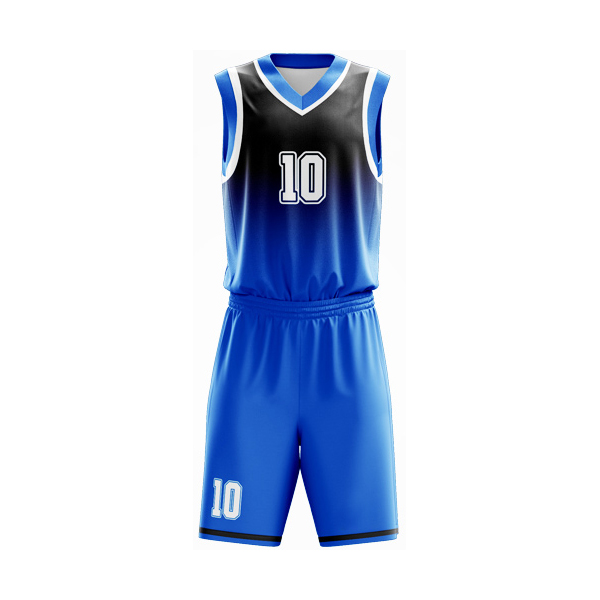 Custom-Basketball-Kit-Black-and-Blue-Front-View-1.jpg Basketball Uniform BTU-02 - Image 1