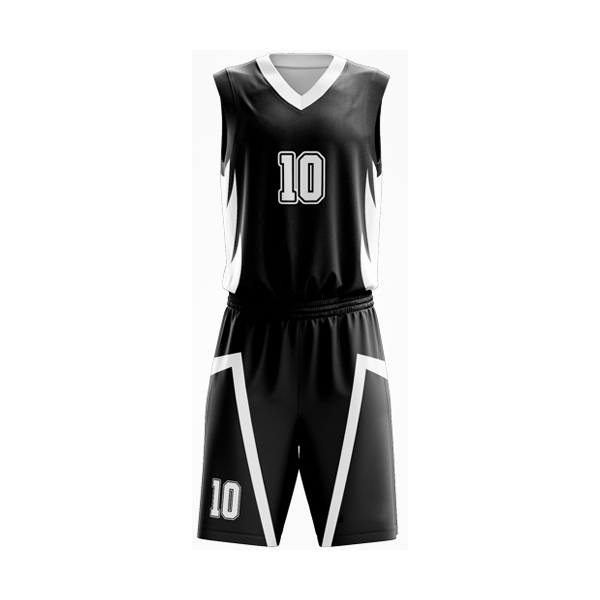 Custom-Basketball-Kit-Black-and-White-Front-View-1.jpg Basketball Uniform BTU-03 - Image 1